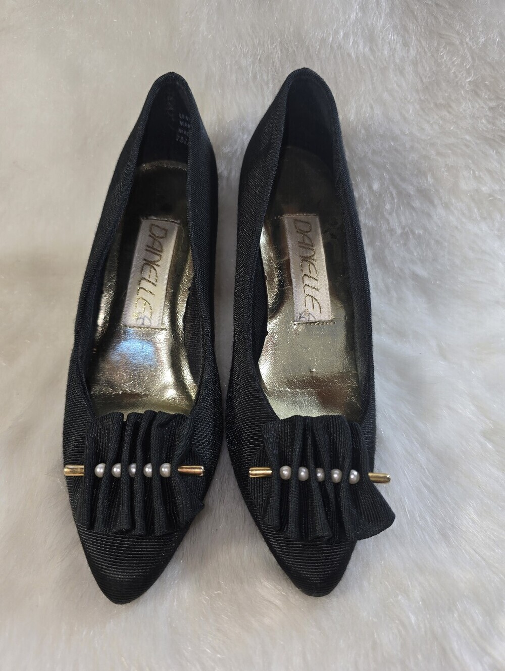 Danelle Black Women's Pointed Toe Heels with Ruffled Accent